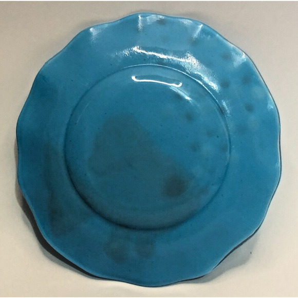 Fused Art Glass Fish Plate Fun Colorful Blue Orange Bubbles 9" Round Wall Decor - Picture 3 of 3